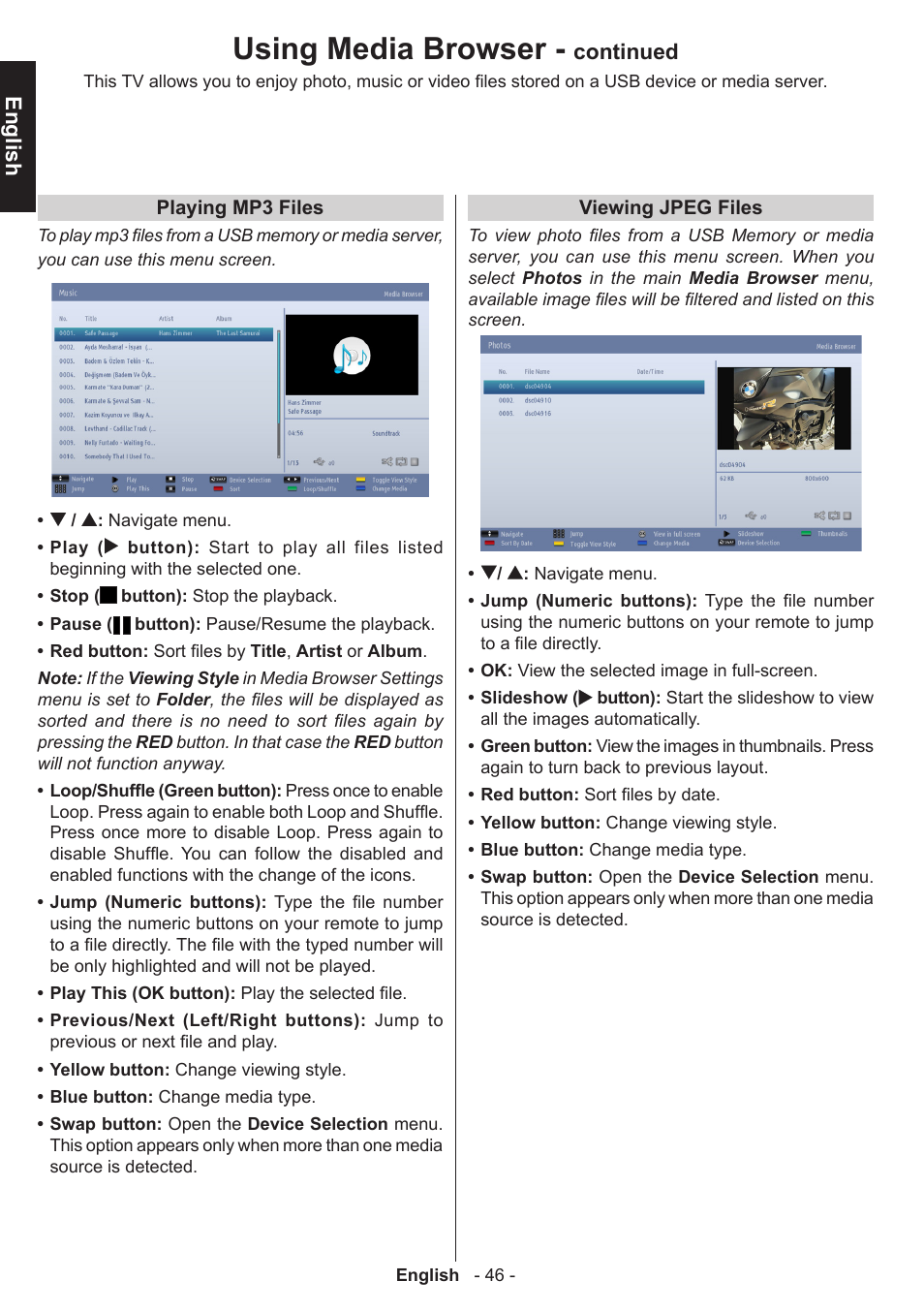 Using media browser, English, Continued | Toshiba T5445 User Manual | Page 46 / 60