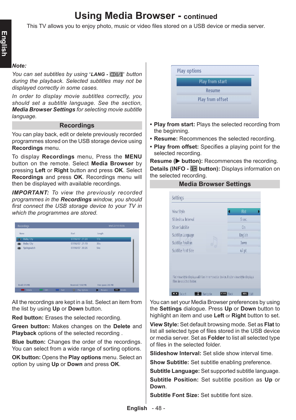 Using media browser, English, Continued | Toshiba T5445 User Manual | Page 48 / 60