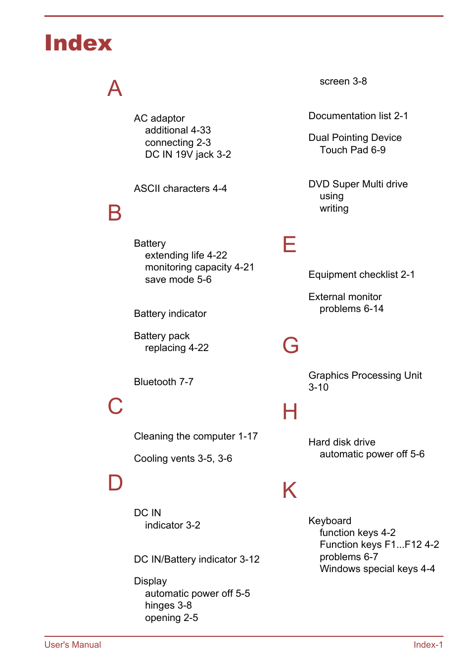 Index, Index a | Toshiba Satellite P70-B User Manual | Page 135 / 137