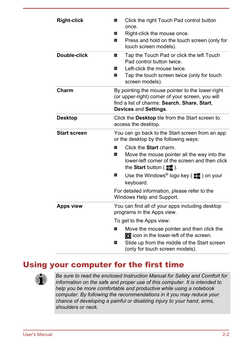 Using your computer for the first time, Using your computer for the first time -2 | Toshiba Satellite P70-B User Manual | Page 24 / 137