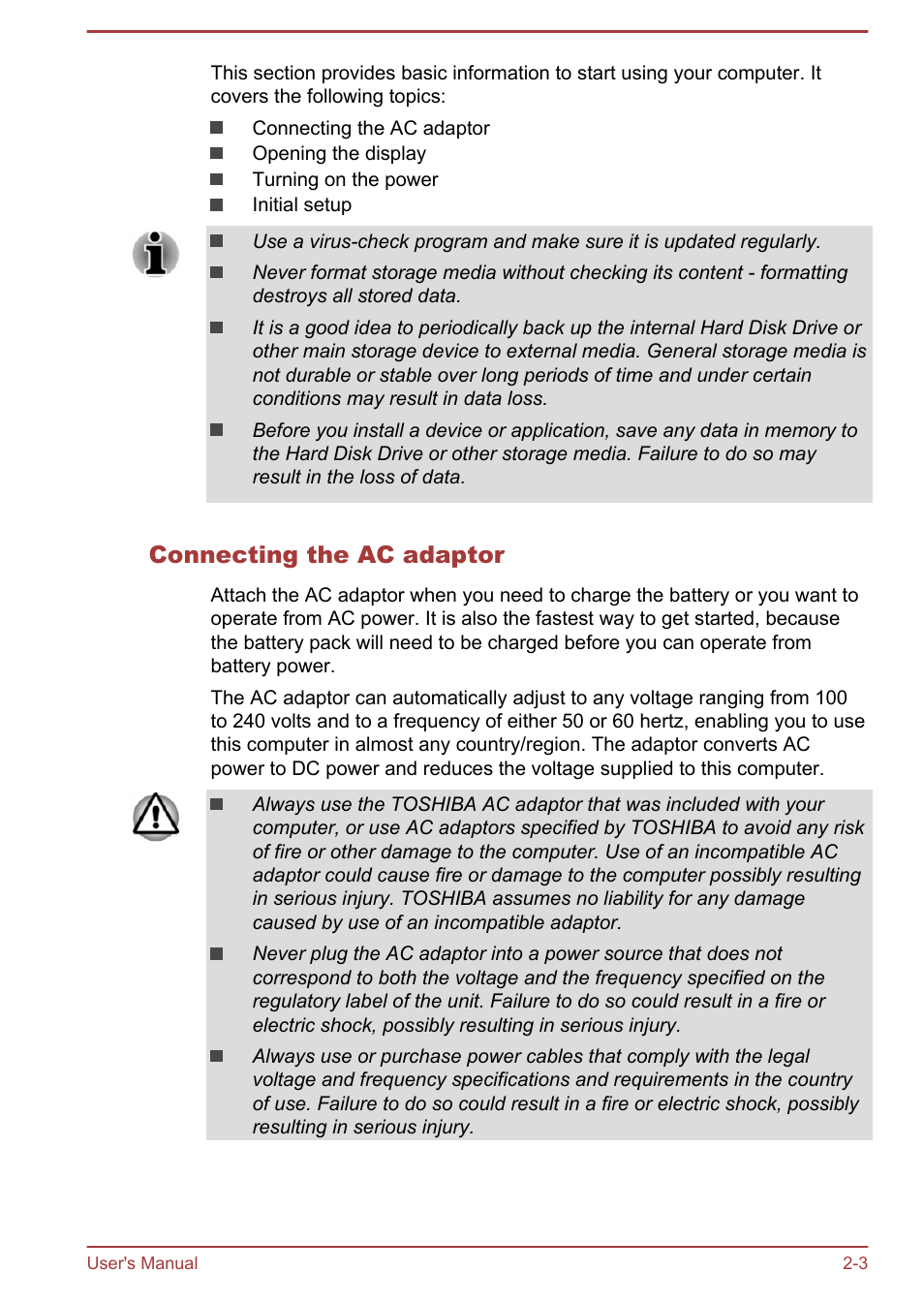 Connecting the ac adaptor | Toshiba Satellite P70-B User Manual | Page 25 / 137