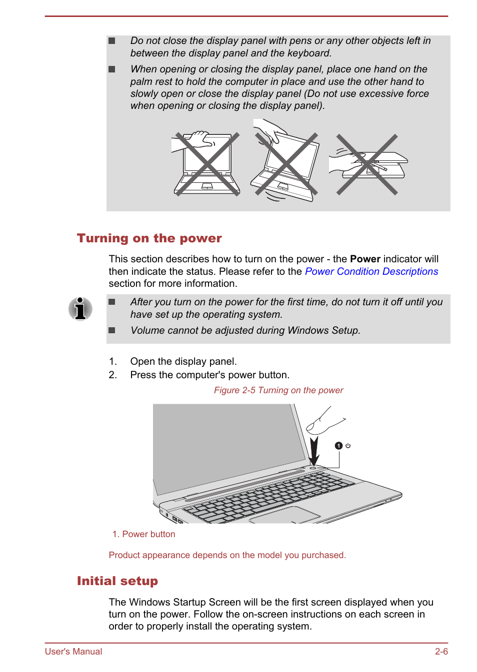 Turning on the power, Initial setup | Toshiba Satellite P70-B User Manual | Page 28 / 137