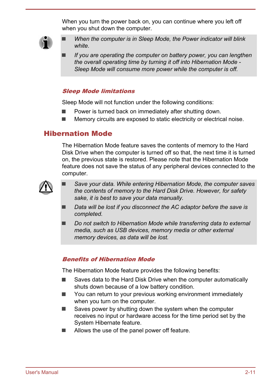 Hibernation mode | Toshiba Satellite P70-B User Manual | Page 33 / 137