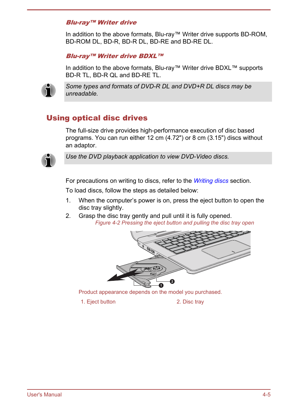 Using optical disc drives | Toshiba Satellite P70-B User Manual | Page 52 / 137
