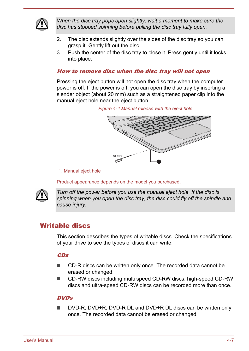 Writable discs | Toshiba Satellite P70-B User Manual | Page 54 / 137