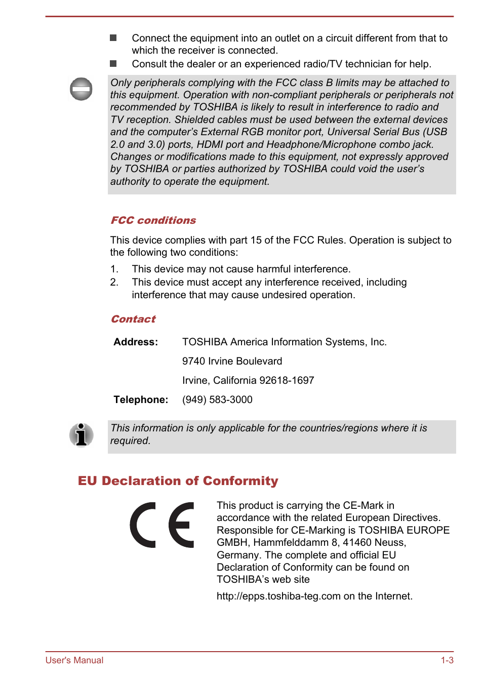 Eu declaration of conformity | Toshiba Satellite P70-B User Manual | Page 6 / 137