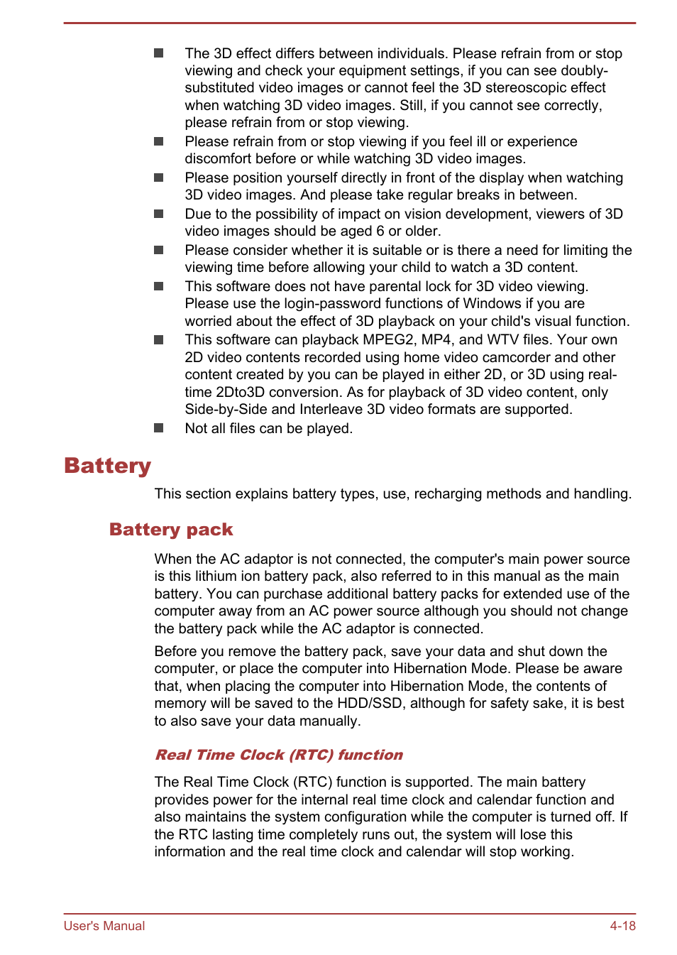 Battery, Battery pack, Battery -18 | Toshiba Satellite P70-B User Manual | Page 65 / 137