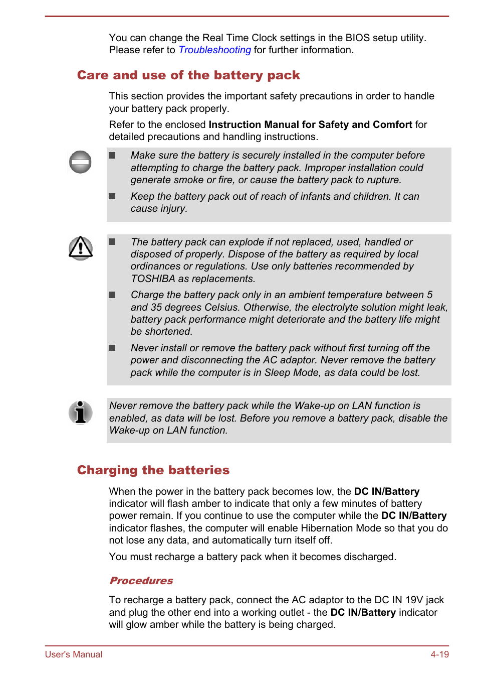 Care and use of the battery pack, Charging the batteries | Toshiba Satellite P70-B User Manual | Page 66 / 137