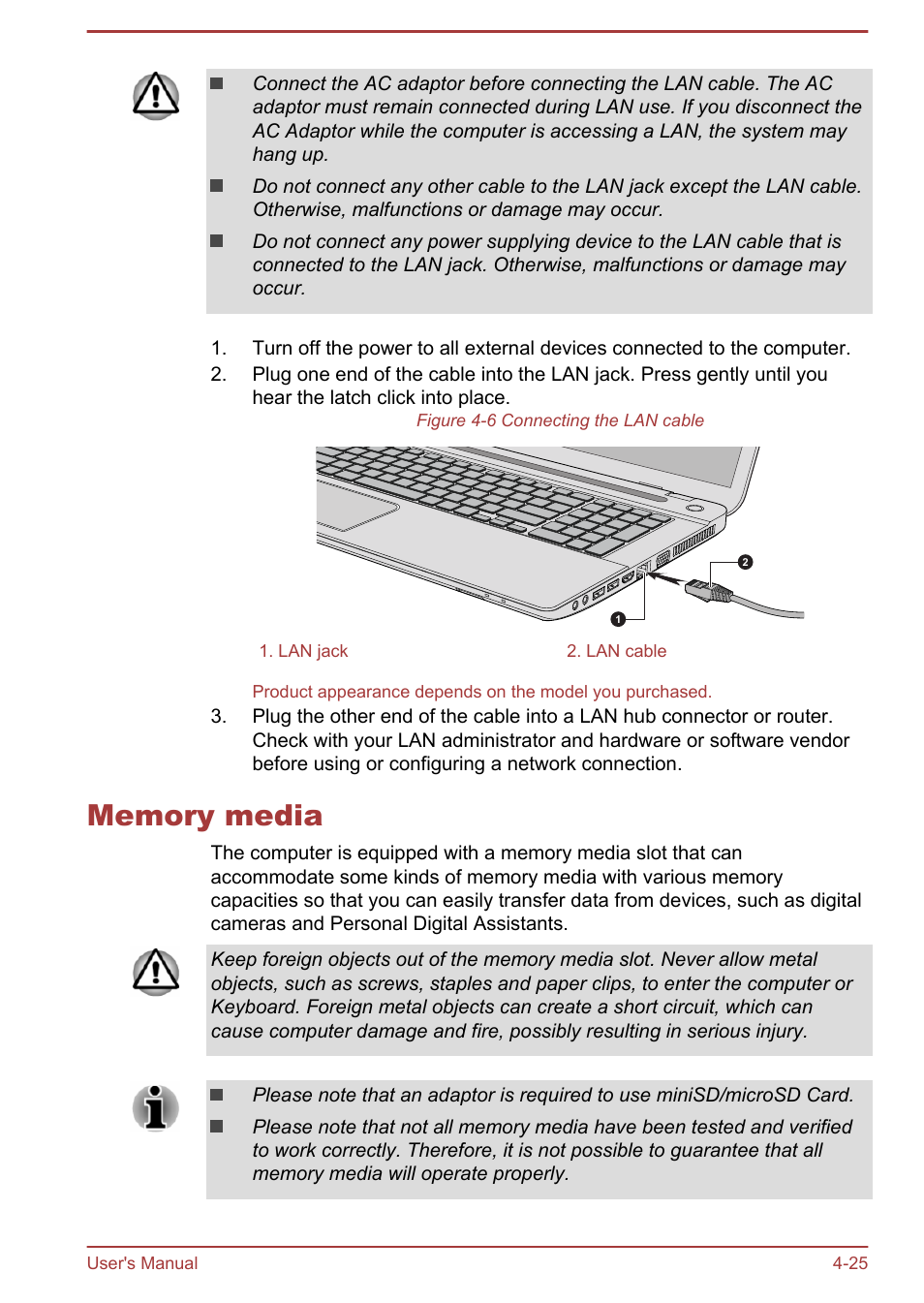Memory media, Memory media -25 | Toshiba Satellite P70-B User Manual | Page 72 / 137