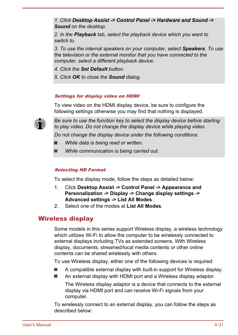 Wireless display | Toshiba Satellite P70-B User Manual | Page 78 / 137