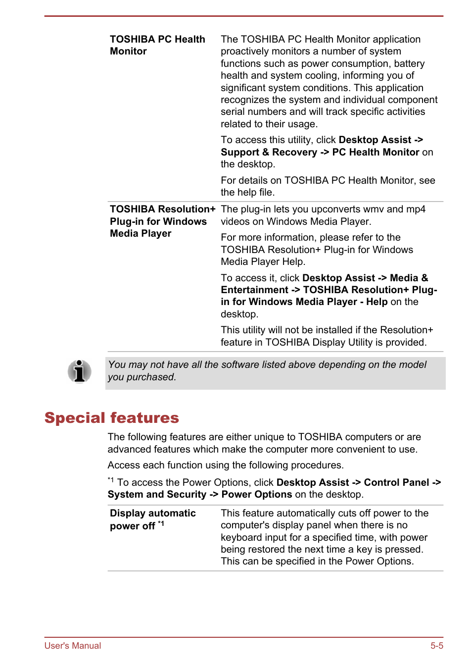 Special features, Special features -5 | Toshiba Satellite P70-B User Manual | Page 87 / 137