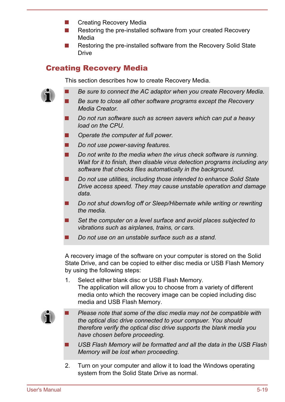 Creating recovery media | Toshiba Portege Z930-F User Manual | Page 107 / 132