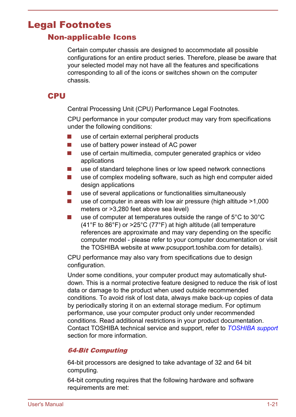 Legal footnotes, Non-applicable icons, Legal footnotes -21 | Toshiba Portege Z930-F User Manual | Page 24 / 132