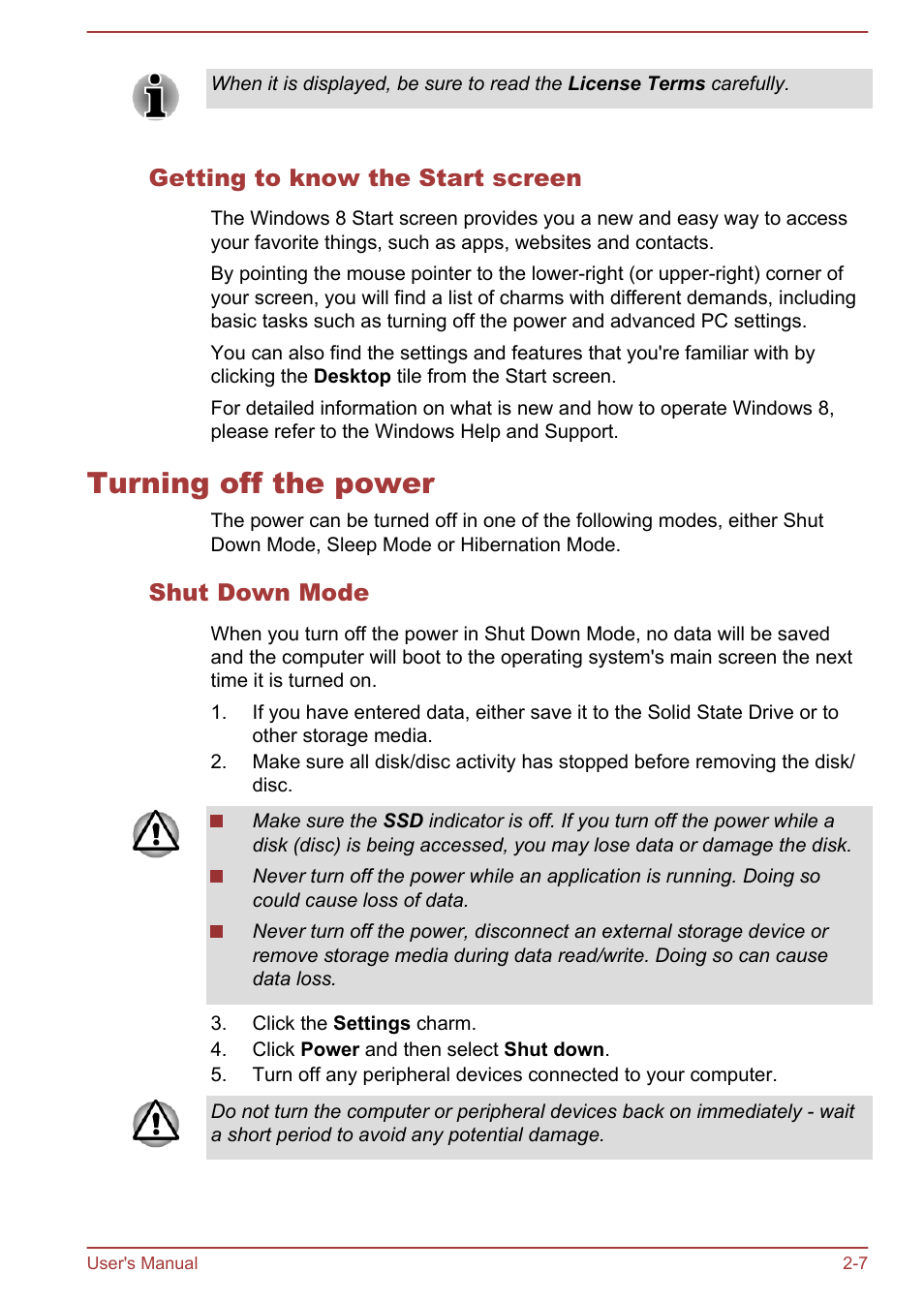 Getting to know the start screen, Turning off the power, Shut down mode | Turning off the power -7 | Toshiba Portege Z930-F User Manual | Page 34 / 132