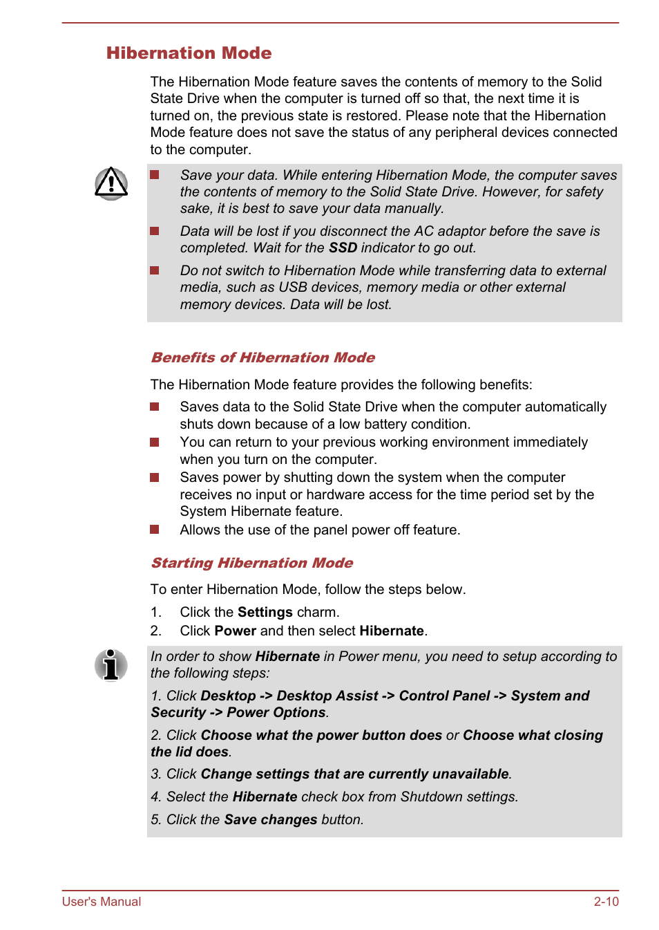 Hibernation mode | Toshiba Portege Z930-F User Manual | Page 37 / 132