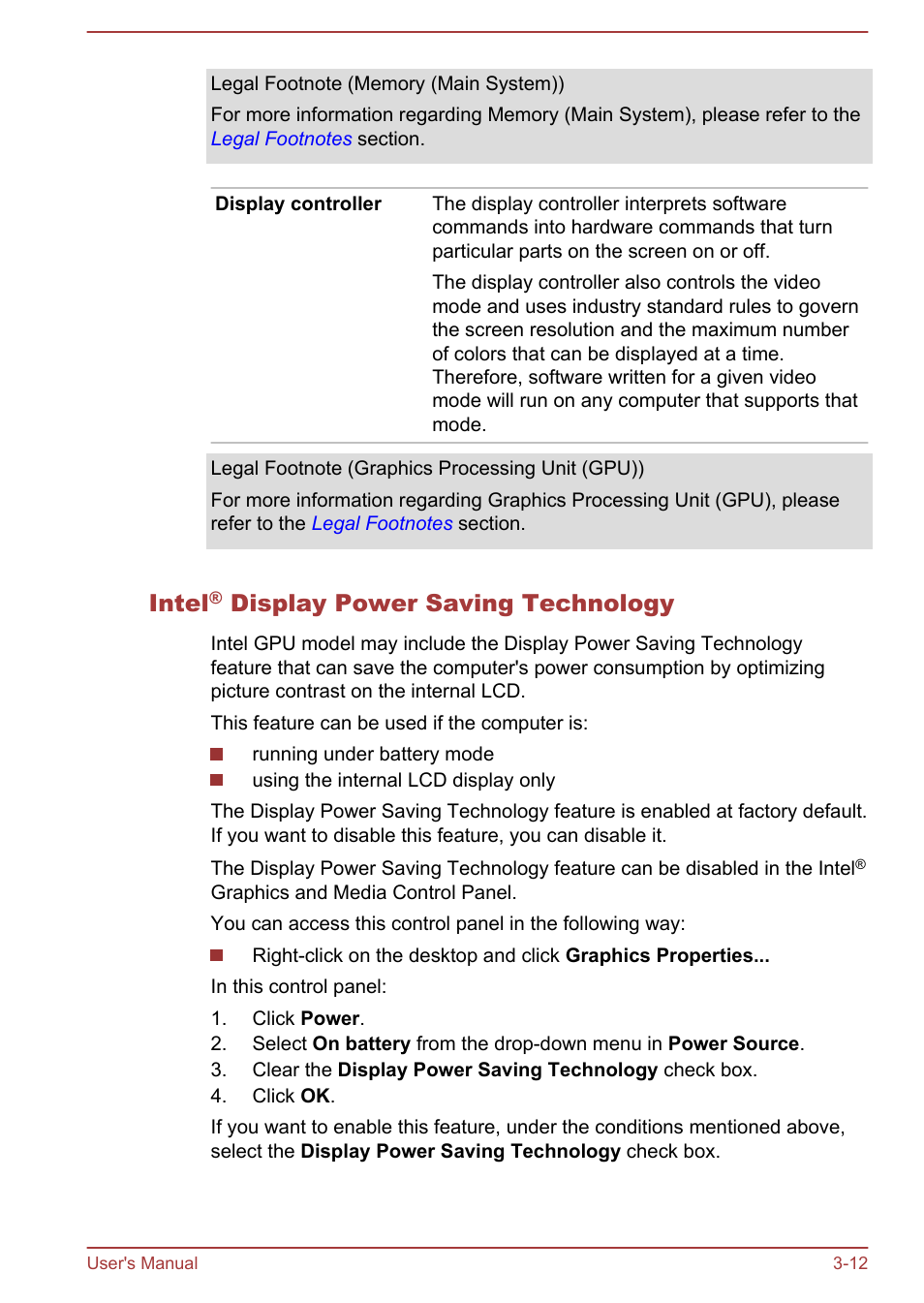 Intel® display power saving technology, Intel, Display power saving technology | Toshiba Portege Z930-F User Manual | Page 50 / 132