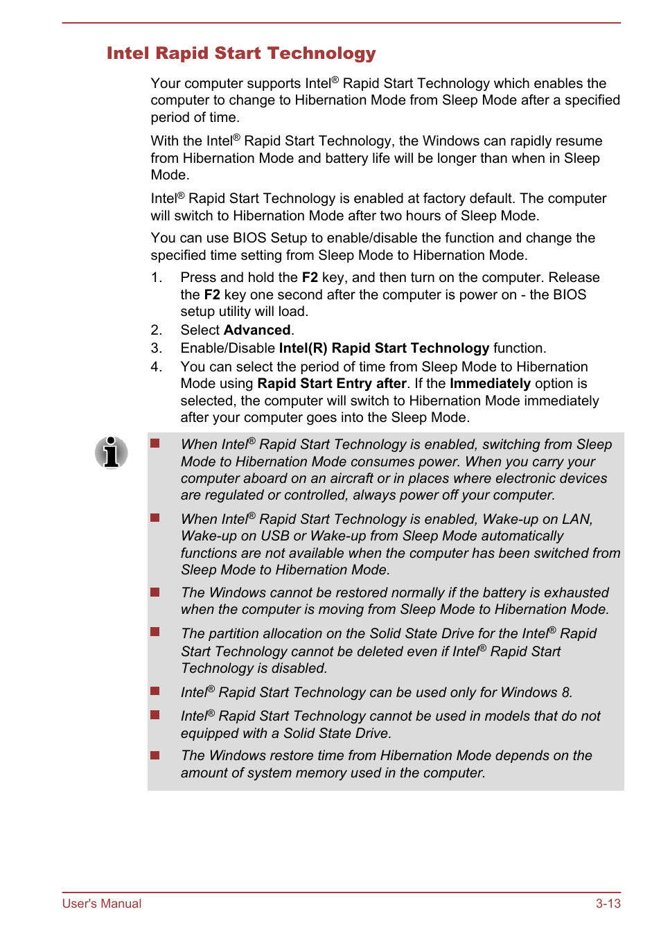 Intel rapid start technology | Toshiba Portege Z930-F User Manual | Page 51 / 132