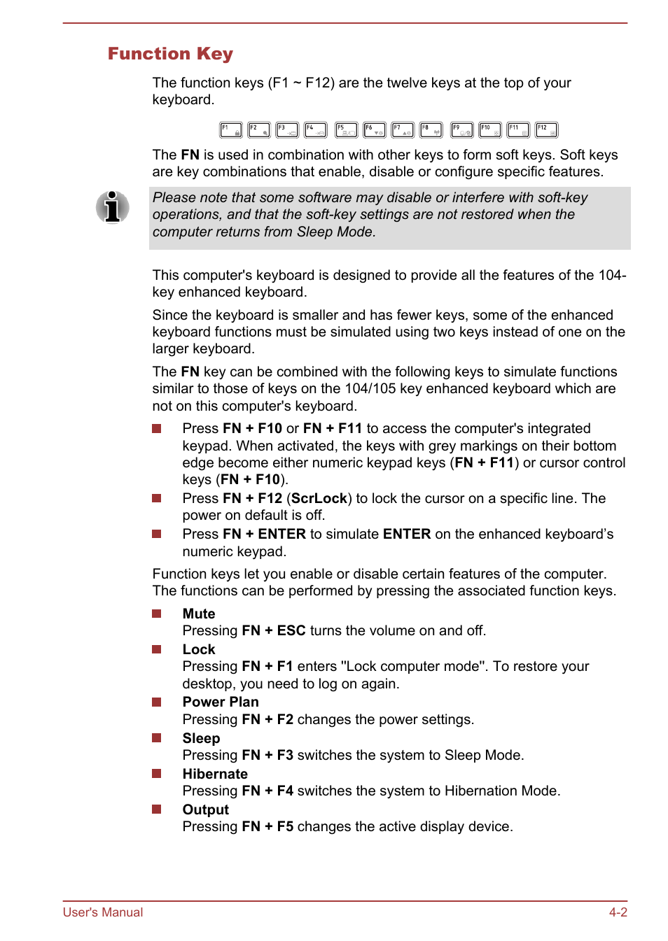 Function key | Toshiba Portege Z930-F User Manual | Page 58 / 132