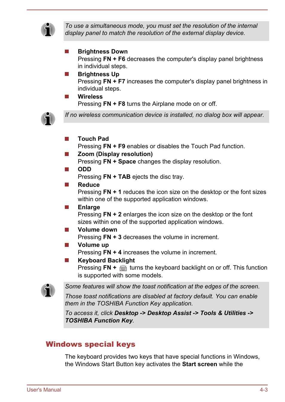 Windows special keys | Toshiba Portege Z930-F User Manual | Page 59 / 132