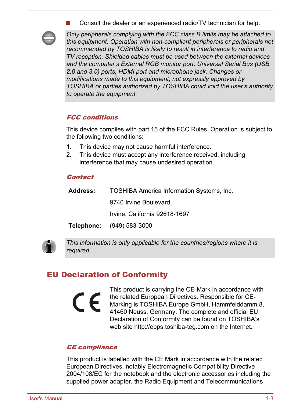 Eu declaration of conformity | Toshiba Portege Z930-F User Manual | Page 6 / 132