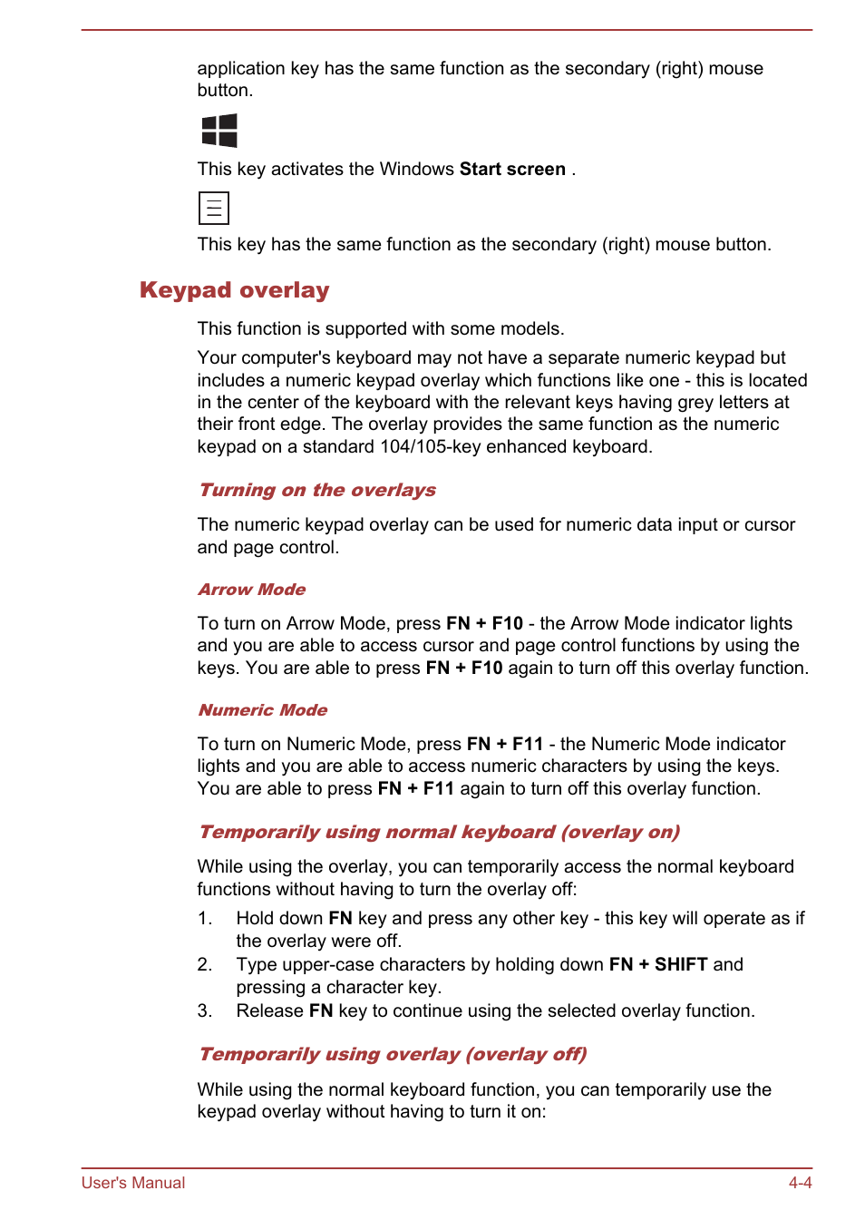 Keypad overlay | Toshiba Portege Z930-F User Manual | Page 60 / 132
