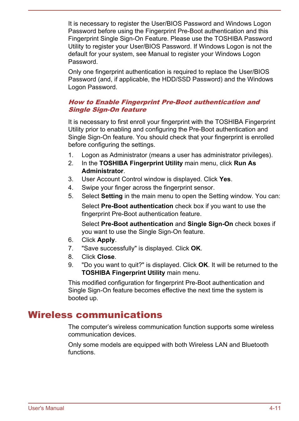 Wireless communications, Wireless communications -11 | Toshiba Portege Z930-F User Manual | Page 67 / 132