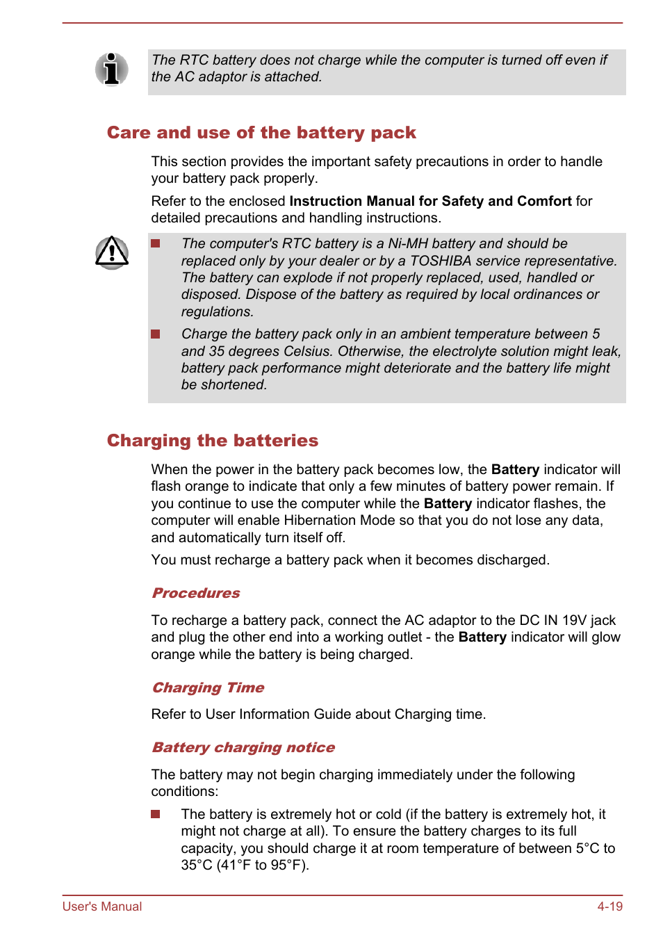 Care and use of the battery pack, Charging the batteries | Toshiba Portege Z930-F User Manual | Page 75 / 132