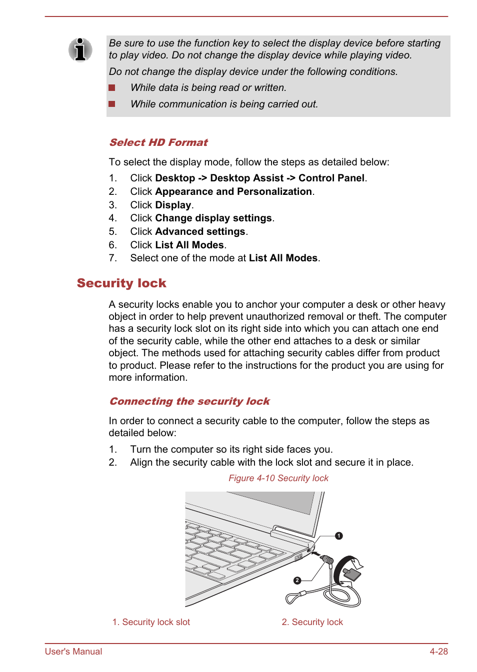 Security lock | Toshiba Portege Z930-F User Manual | Page 84 / 132