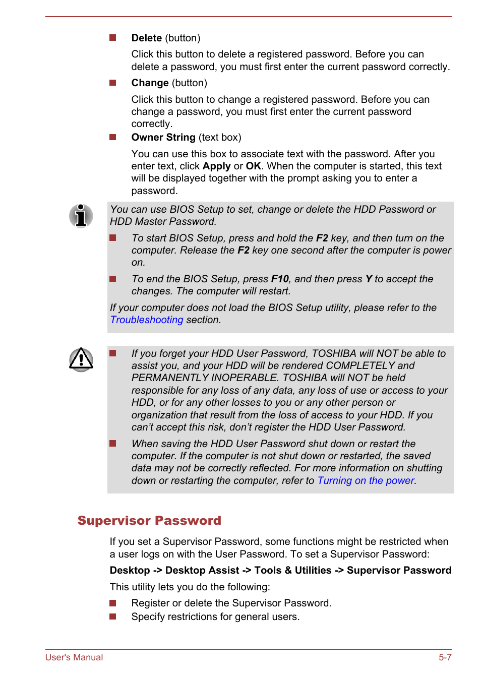 Supervisor password | Toshiba Portege Z930-F User Manual | Page 95 / 132