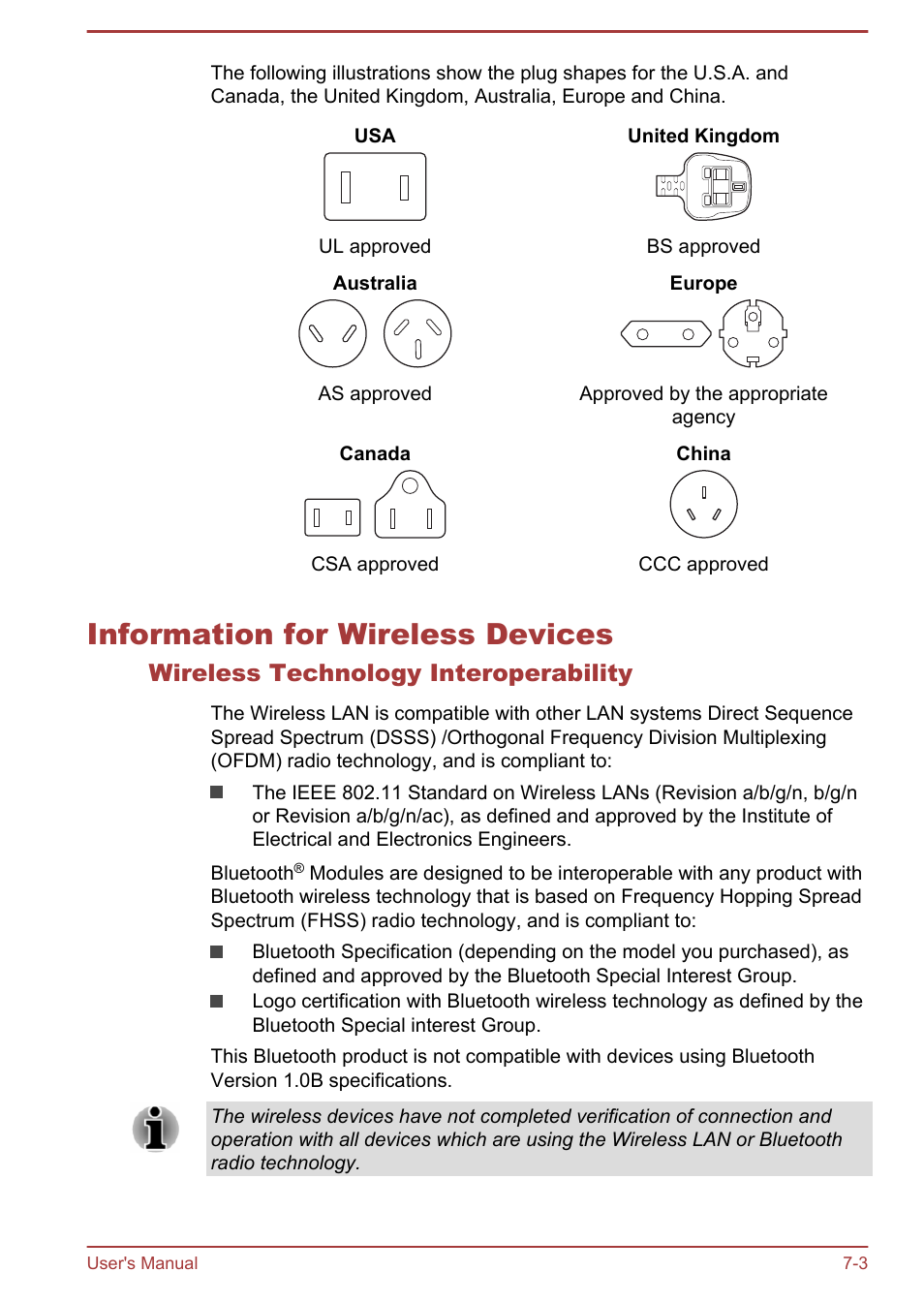 Information for wireless devices, Wireless technology interoperability, Information for wireless devices -3 | Toshiba Satellite L30W-B User Manual | Page 103 / 120