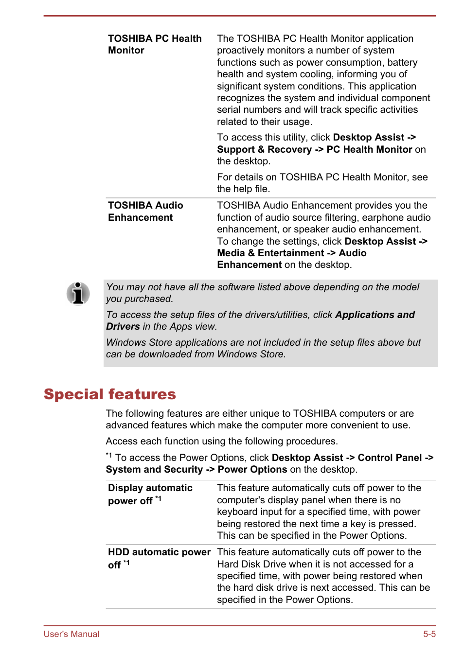 Special features, Special features -5 | Toshiba Satellite L30W-B User Manual | Page 70 / 120
