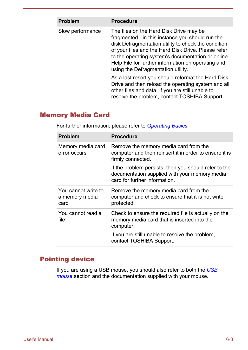 Memory media card, Pointing device | Toshiba Satellite L30W-B User Manual | Page 93 / 120