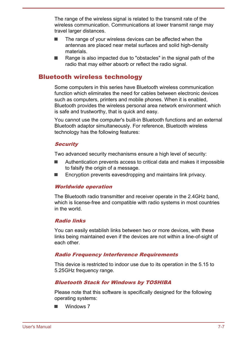 Bluetooth wireless technology | Toshiba Satellite S50-A User Manual | Page 125 / 138