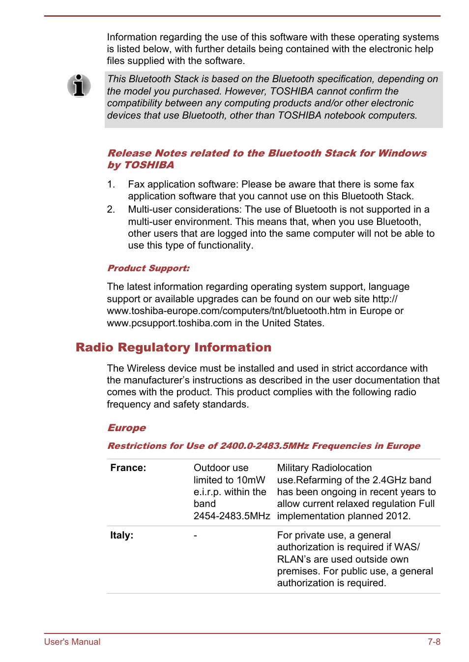 Radio regulatory information | Toshiba Satellite S50-A User Manual | Page 126 / 138