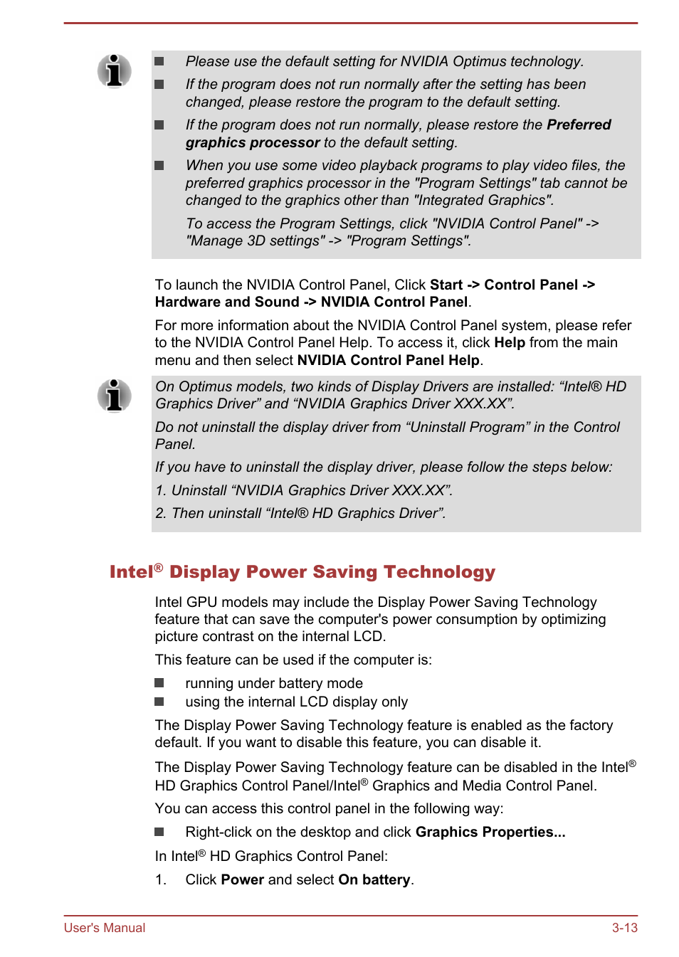 Intel® display power saving technology, Intel, Display power saving technology | Toshiba Satellite S50-A User Manual | Page 41 / 138