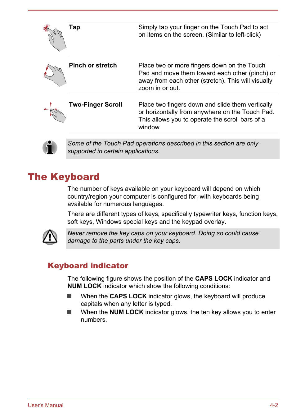The keyboard, Keyboard indicator, The keyboard -2 | Toshiba Satellite S50-A User Manual | Page 46 / 138