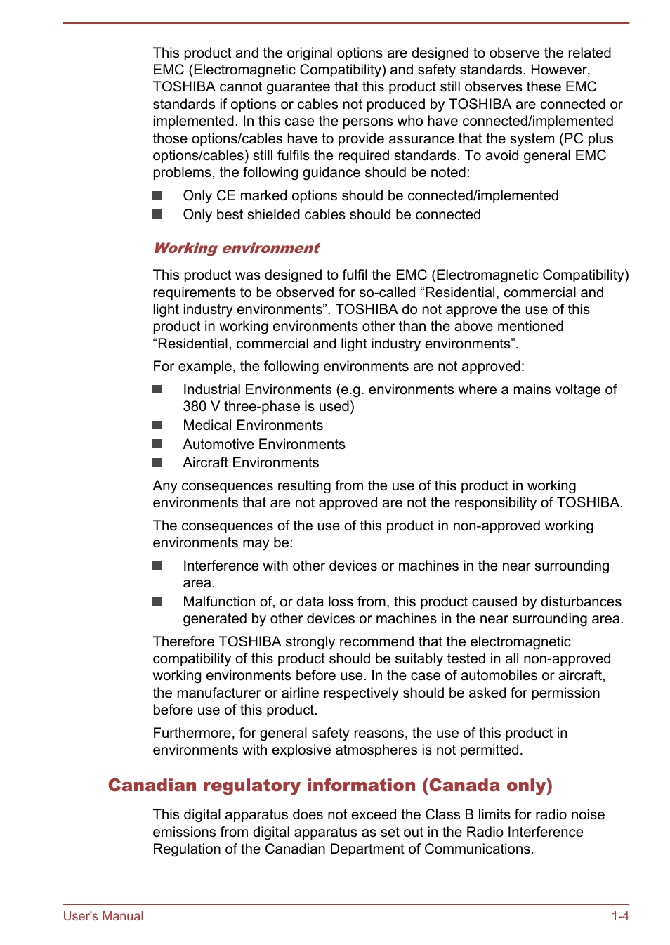 Canadian regulatory information (canada only) | Toshiba Satellite S50-A User Manual | Page 7 / 138