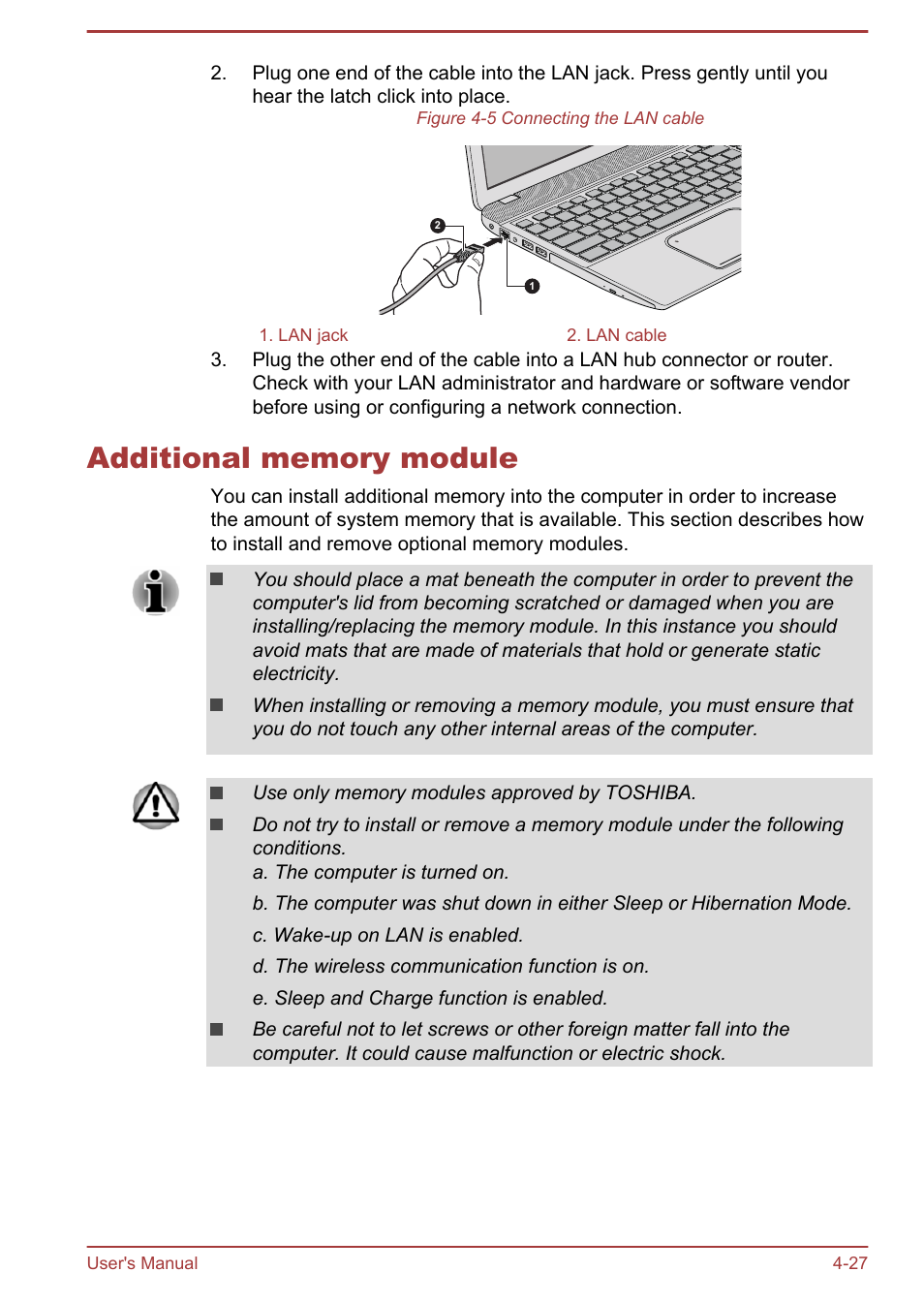 Additional memory module, Additional memory module -27 | Toshiba Satellite S50-A User Manual | Page 71 / 138
