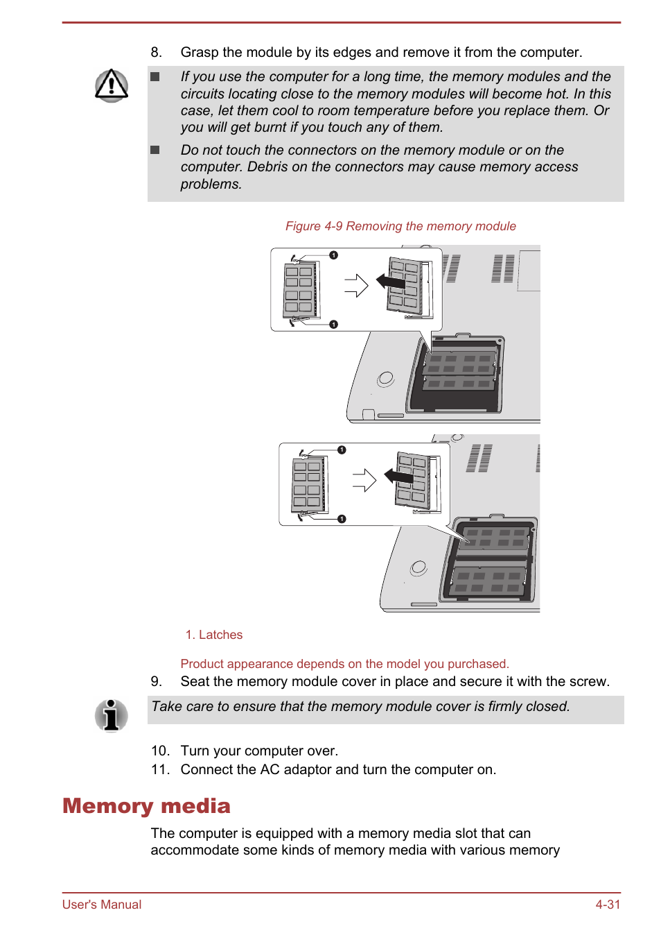 Memory media, Memory media -31 | Toshiba Satellite S50-A User Manual | Page 75 / 138