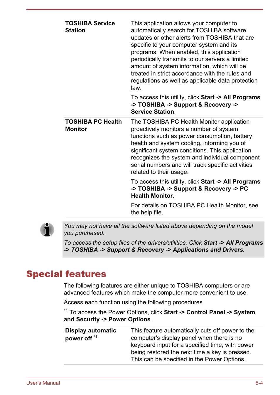 Special features, Special features -4 | Toshiba Satellite S50-A User Manual | Page 88 / 138
