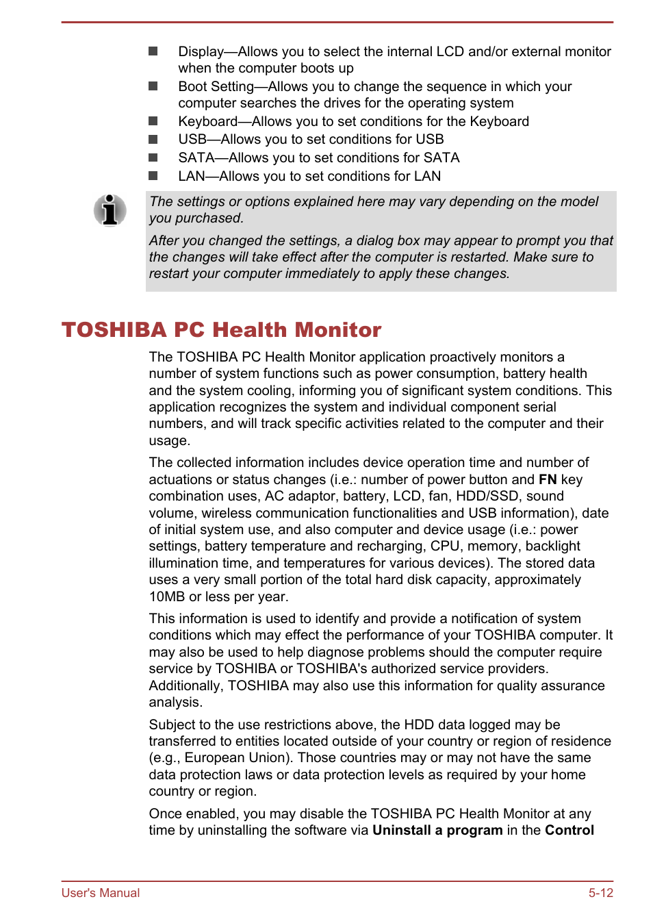 Toshiba pc health monitor, Toshiba pc health monitor -12 | Toshiba Satellite S50-A User Manual | Page 96 / 138