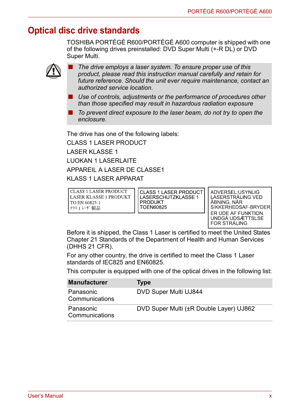 Optical disc drive standards | Toshiba Portege A600 User Manual | Page 10 / 219