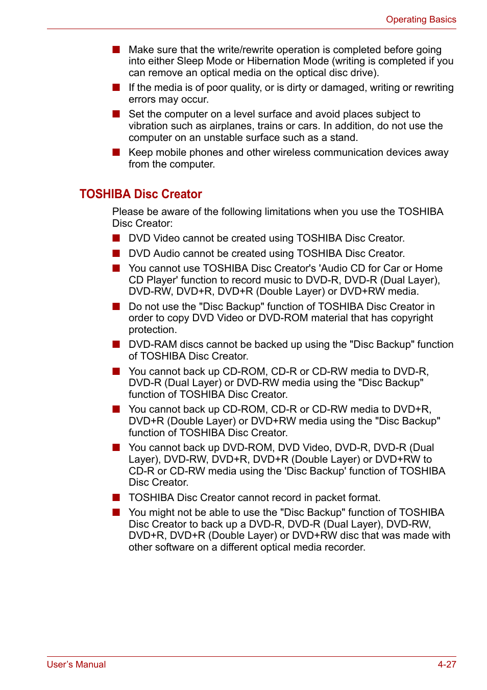 Toshiba disc creator | Toshiba Portege A600 User Manual | Page 110 / 219