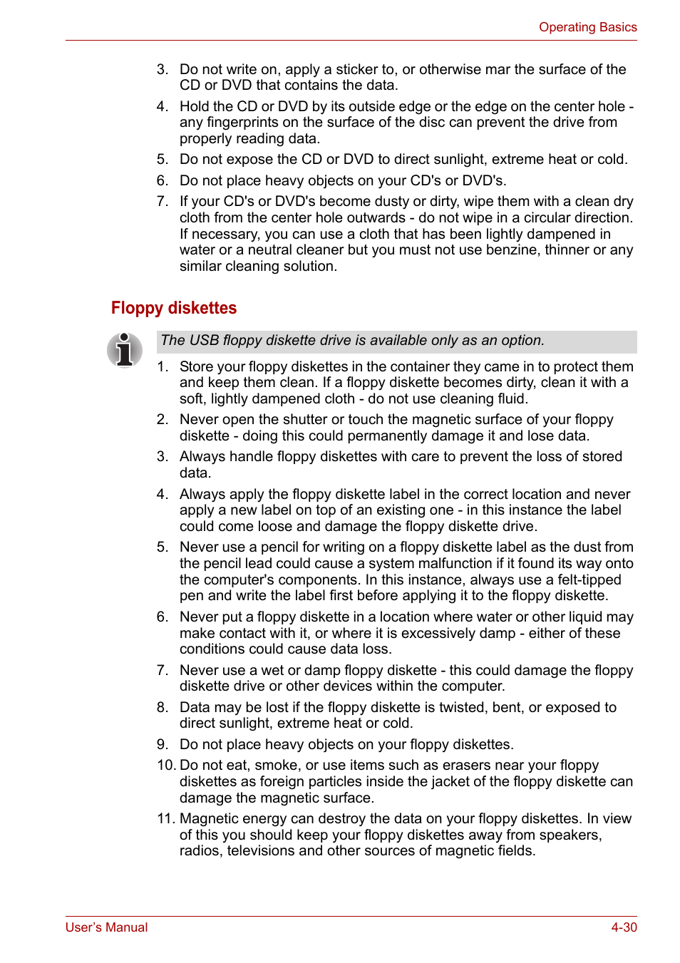 Floppy diskettes | Toshiba Portege A600 User Manual | Page 113 / 219