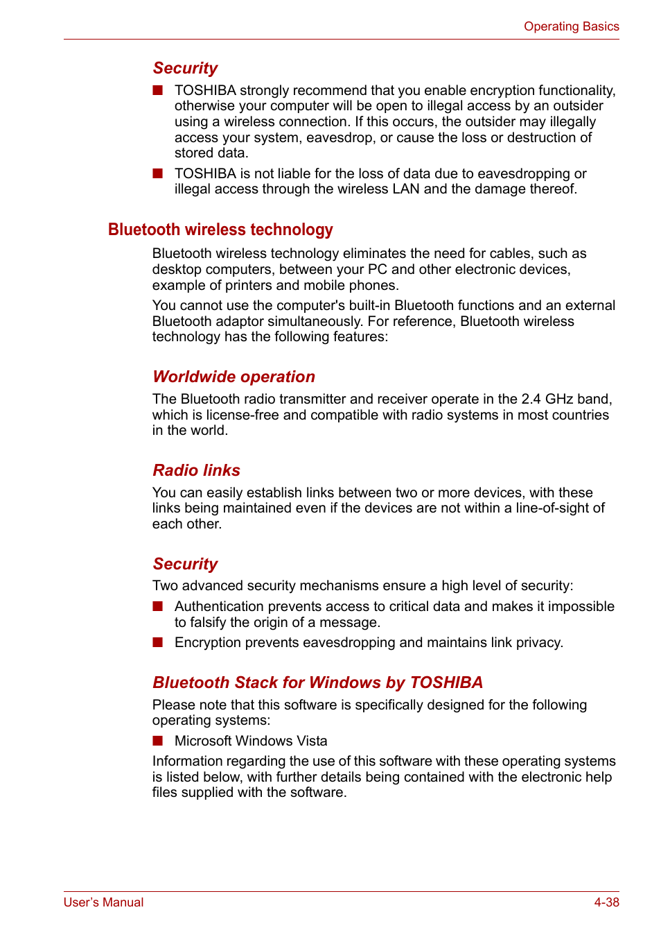 Bluetooth wireless technology | Toshiba Portege A600 User Manual | Page 121 / 219