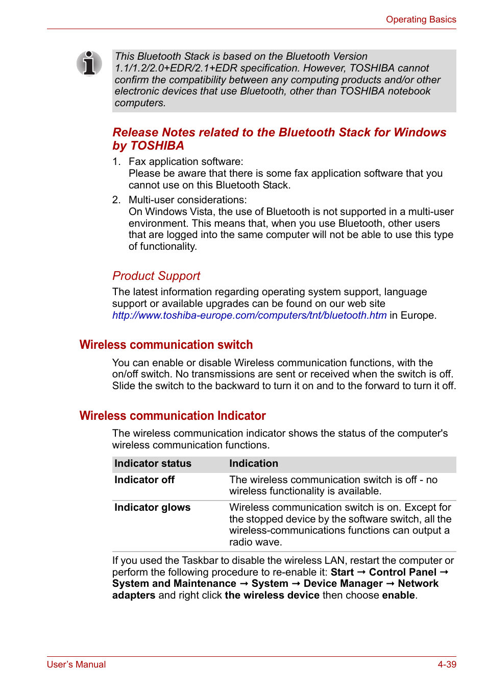 Wireless communication switch, Wireless communication indicator | Toshiba Portege A600 User Manual | Page 122 / 219