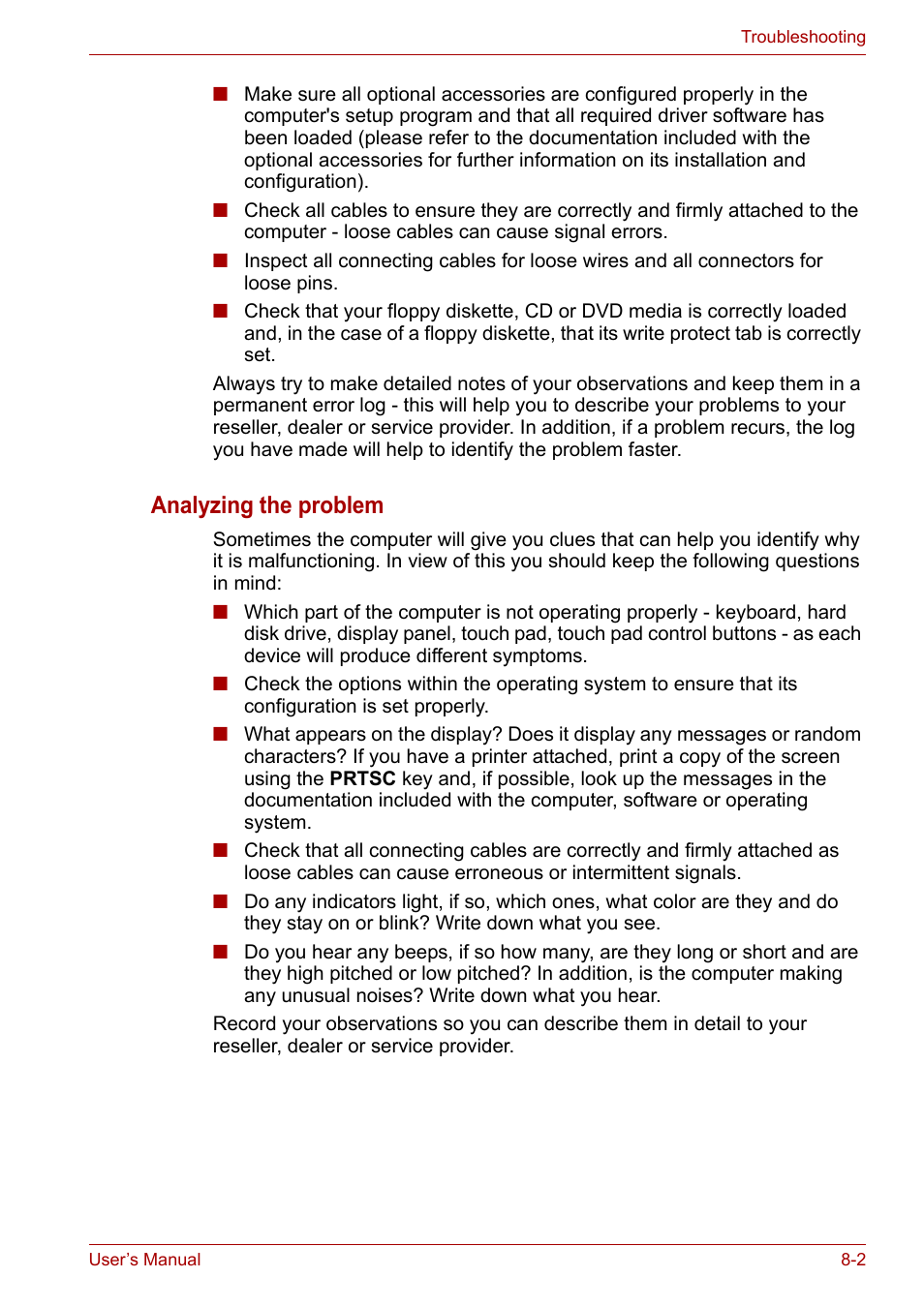 Analyzing the problem | Toshiba Portege A600 User Manual | Page 158 / 219