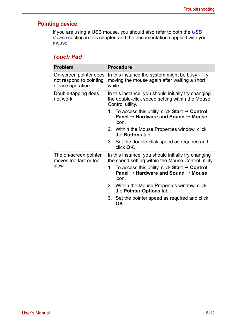 Pointing device | Toshiba Portege A600 User Manual | Page 168 / 219