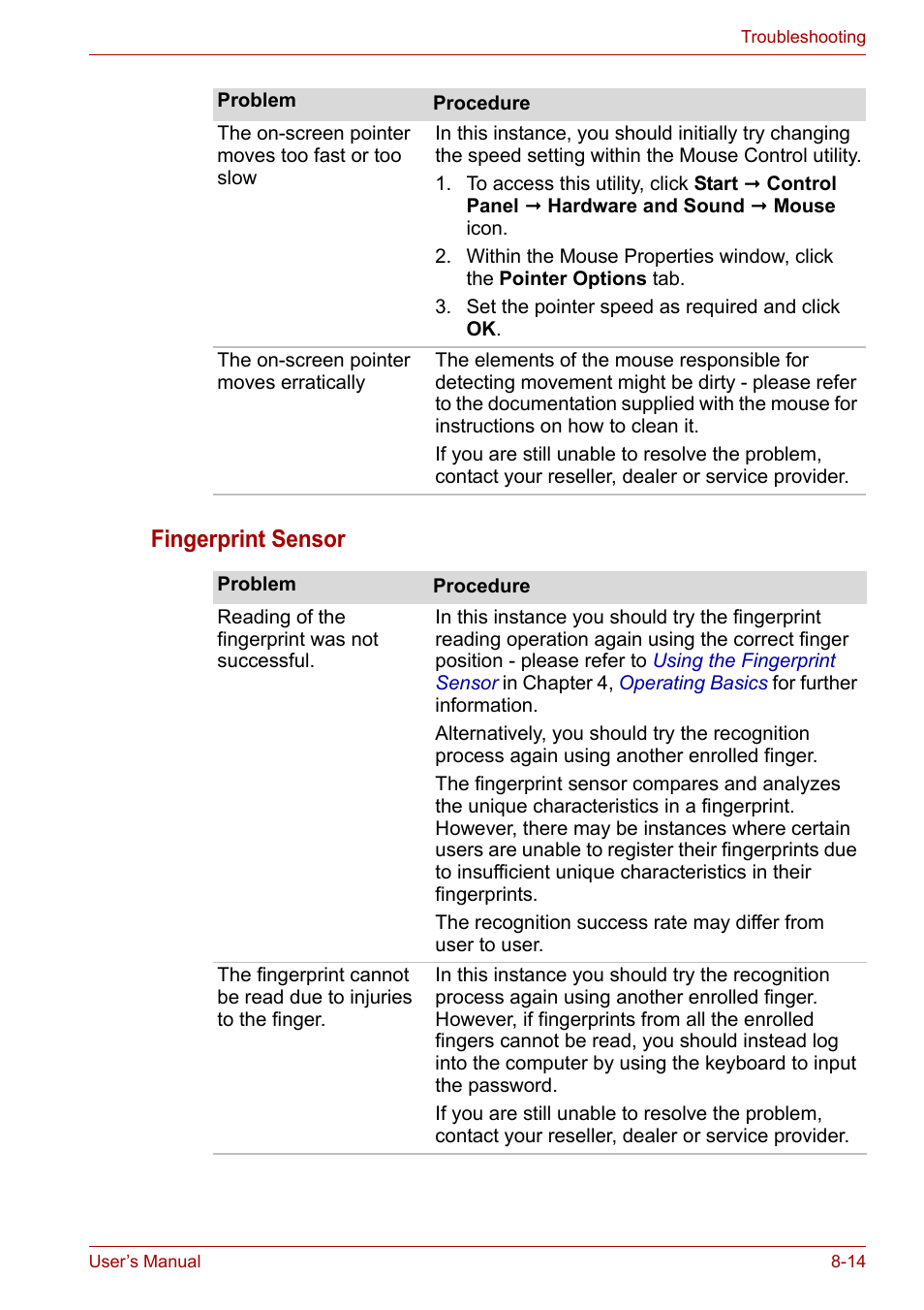 Fingerprint sensor | Toshiba Portege A600 User Manual | Page 170 / 219