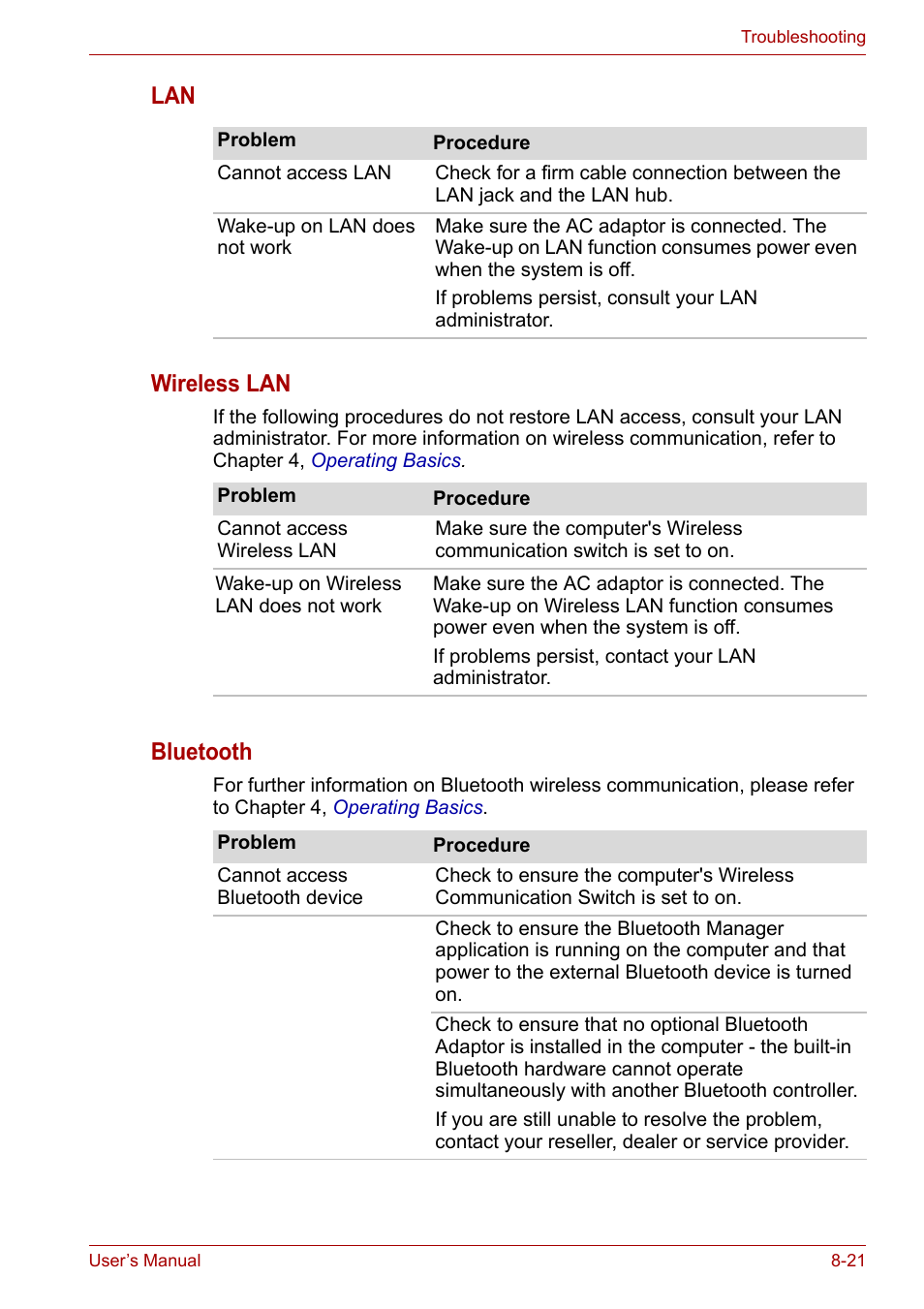 Lan wireless lan, Bluetooth | Toshiba Portege A600 User Manual | Page 177 / 219